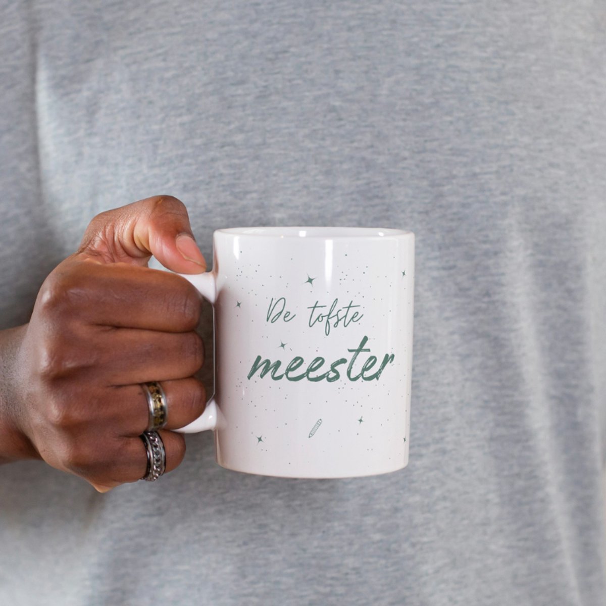 Mok voor de meester - meester afscheid cadeautje - cadeau voor de leraar - groene meester mok met sterren