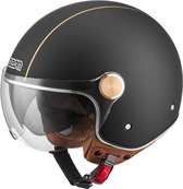 BEON B120 Scooterhelm - XL - Jethelm met Zonnevizier - Motorhelm - Geschikt voor Vespa, Scooter, Brommer, Motor en Snorfiets - Mat Zwart met Bruin Leer