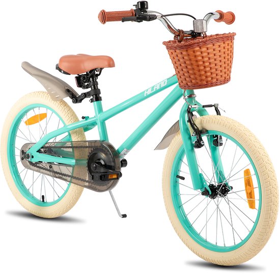 Hiland Meisjesfiets - 18 Inch - Met Mandje & Zijwieltjes - Handrem & Terugtraprem - Vert