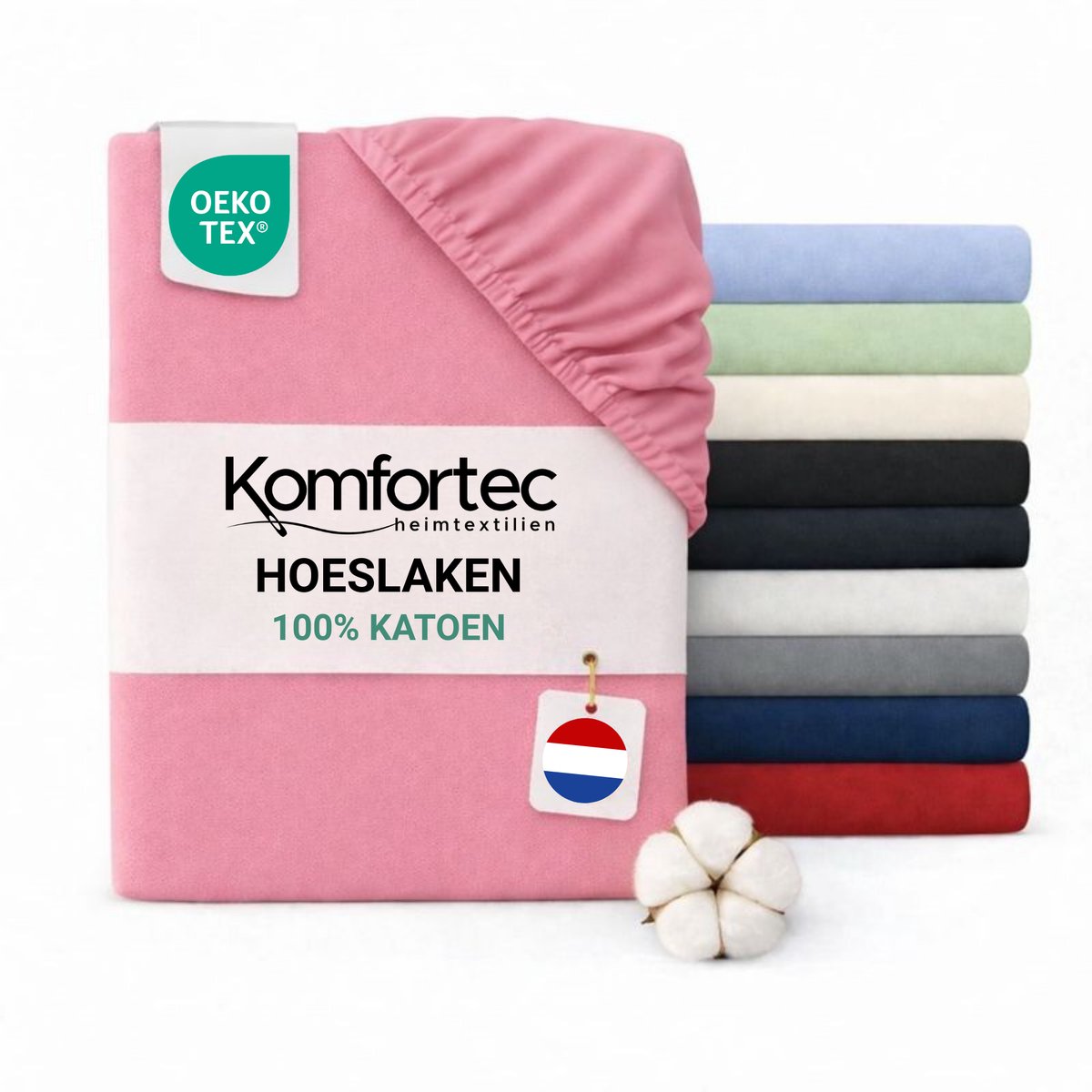 Komfortec Jersey Stretch Hoeslaken 180x200 cm - 23cm Matrasdikte- Rondom Elastiek - 100% Katoen - Oudroze