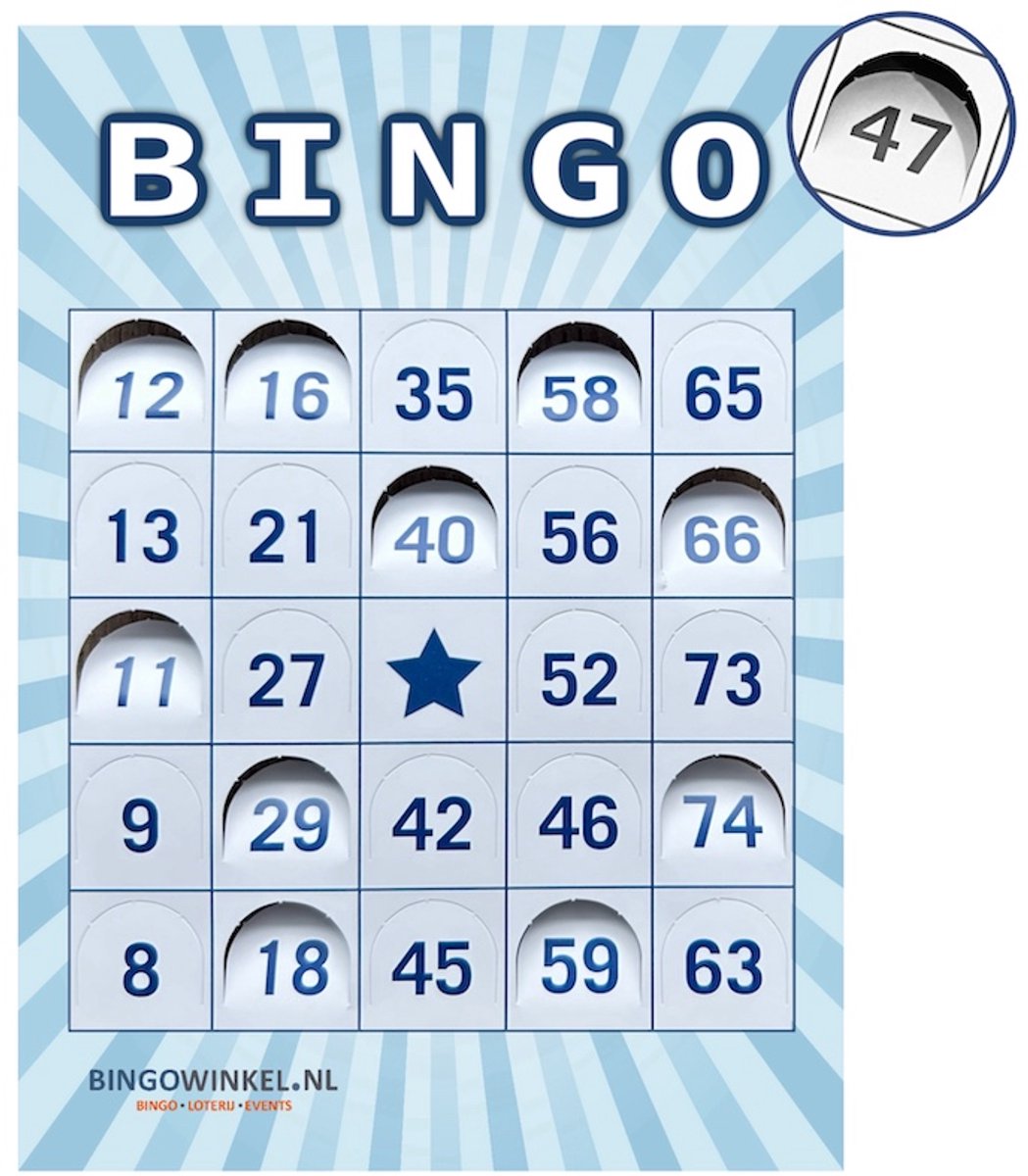 Bingokaarten 1-75 Karton | Blauw | Push-Out | 50 stuks