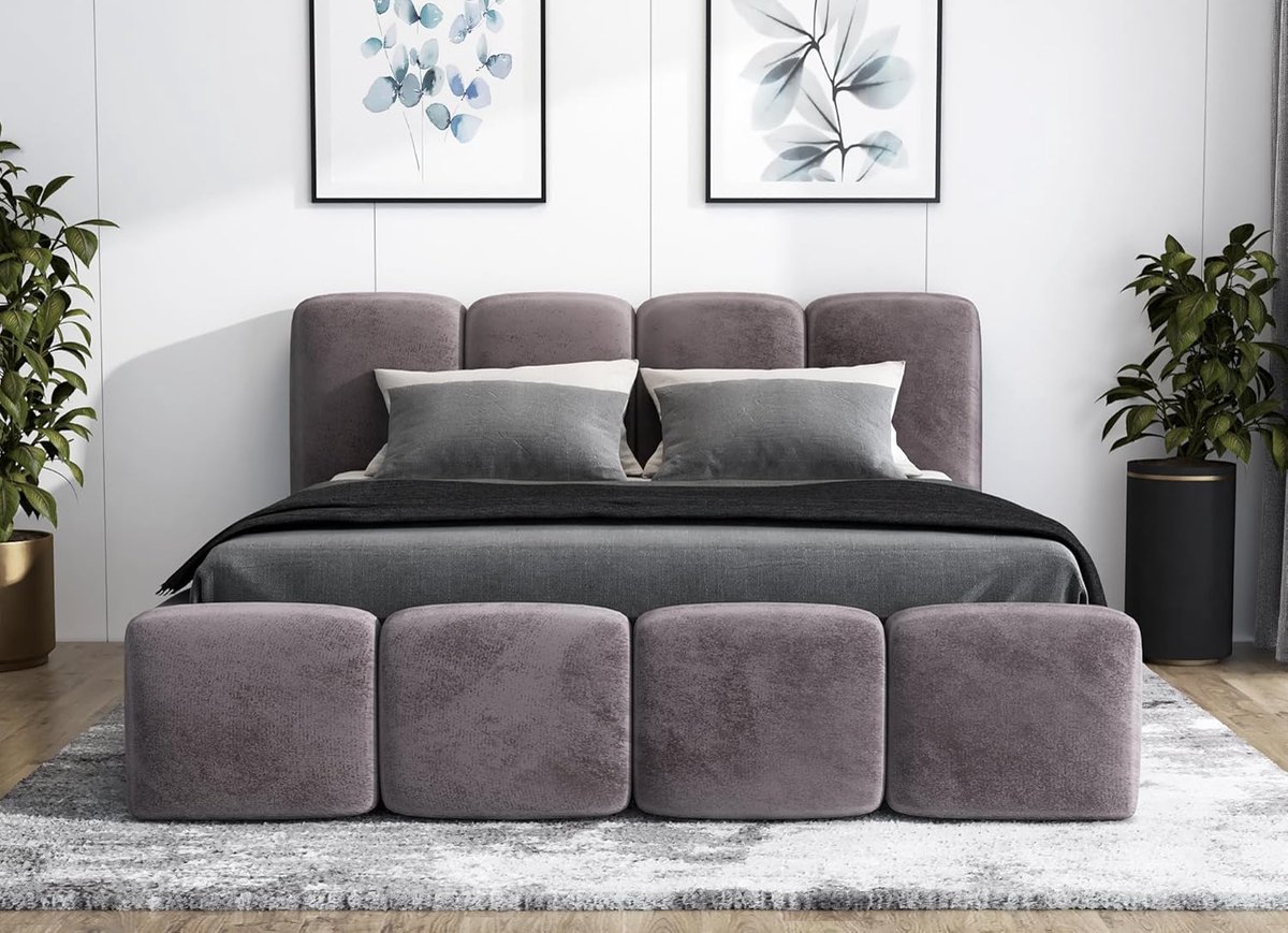 Gestoffeerd Bed 140x200 cm met Opberglade en Lattenbodem – Modern Design Tweepersoons Bedframe Zonder Matras – Grijs – Pauwhome