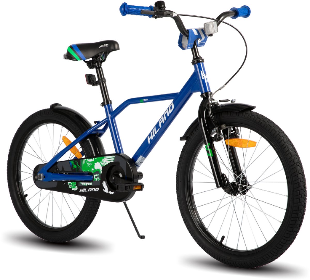 Hiland Stoere Jongensfiets - 20 Inch - Met Zijwieltjes & Standaard - Handrem & Terugtraprem - Blauw - Geschikt voor buitenactiviteiten in de lente