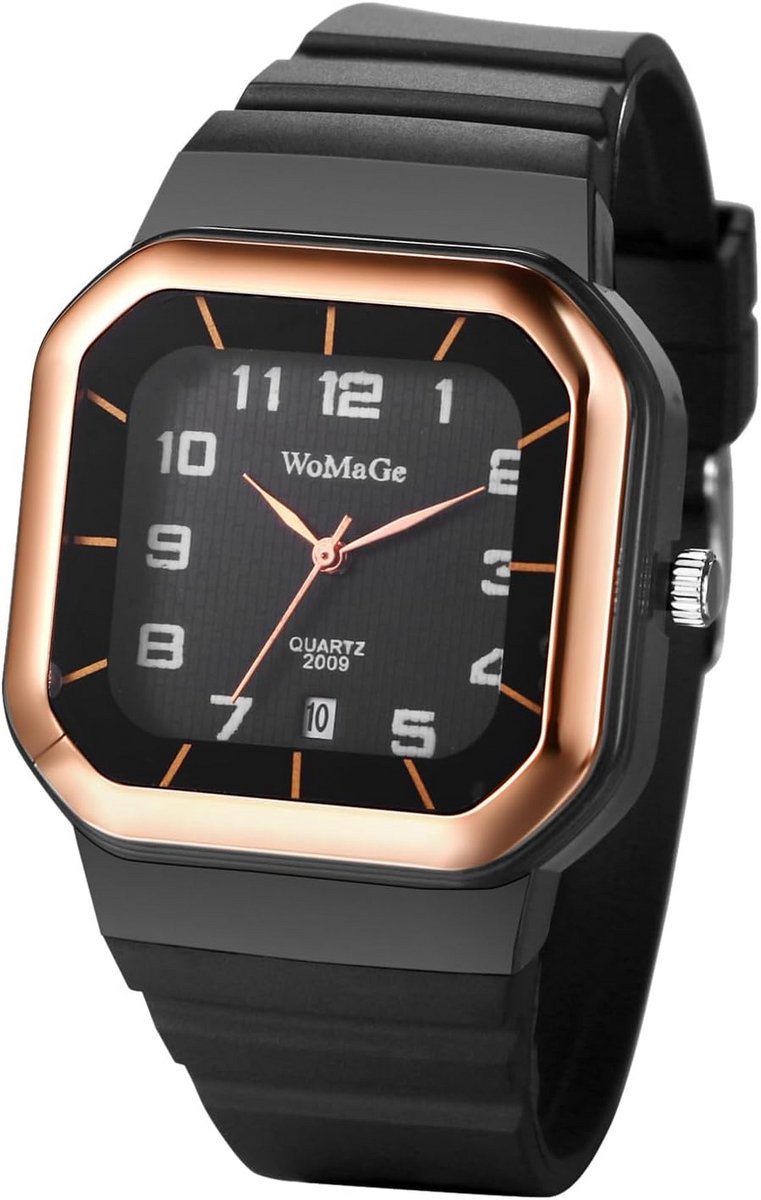 Vierkant Analoog Polshorloge met Siliconen Band en Kalender