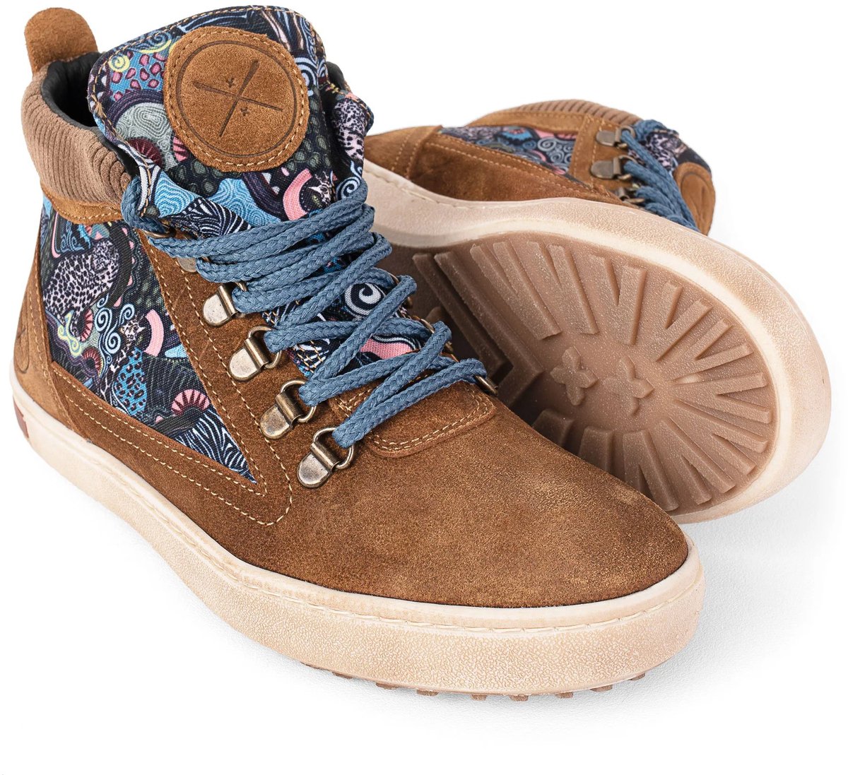 Inkkas Nakuru Camping Boot dames wandel sneaker – tan suède hiking boot met wildlife-print Lake Nakuru Kenia – leren voering – robuuste & duurzame profielzool Multiprint