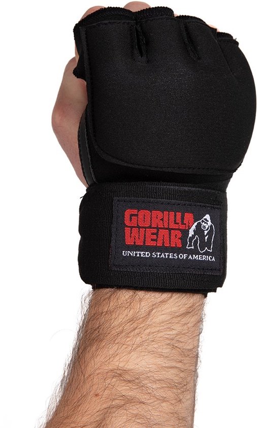 Zwarte vingerloze handschoen met Gorilla Wear polswrap en logo.