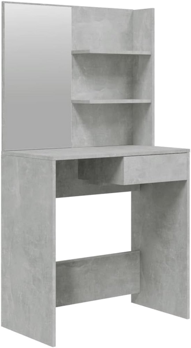 Kaptafel met Spiegel en Opbergruimte - Asymmetrisch Design in Betonlook Grijs