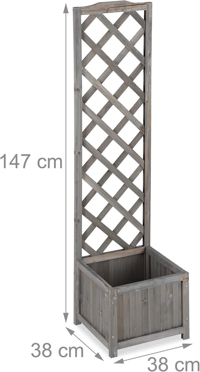 Candala - klimrek met plantenbak, weerbestendig, hout, voor balkon, tuin, rozen, klimop, 25 l, rankhulp, grijs