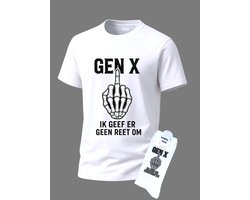 T-shirt Grappige tekst - Giftset - Gen X Geef er geen reet om - Party Shirt - Cadeau set shirt en sokken - Grappig cadeau voor vrouw en man - Verjaardag - Kerst kado - Festival t-shirt set - Vaderdag - Moederdag - T-shirt dames en heren - Maat M