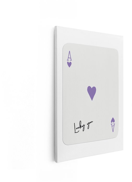 Artaza Canvas Schilderij Speelkaart Hart - 20x30 cm - Wanddecoratie Lucky You - Muurdecoratie Minimalistisch - Schilderijen Op Canvas - Paars
