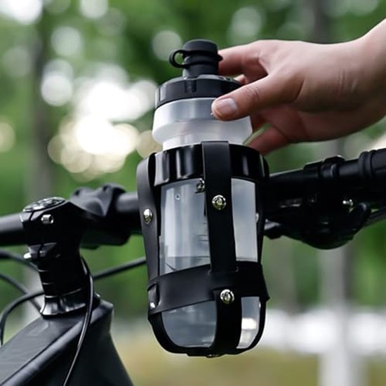 Bidonhouder voor op de fiets - Bekerhouder - fiets accessoires - Leer - Bekerhouder voor op het stuur - Koffie voor op de fiets - Eenvoudig te installeren - Zwart — afbeelding 3