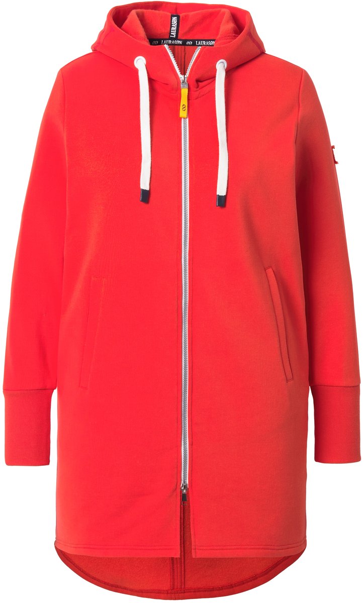 Laurasøn - Dames - Sweatjas lang model capuchon tailleband met trekkoord achter - Koraal - Maat 48+