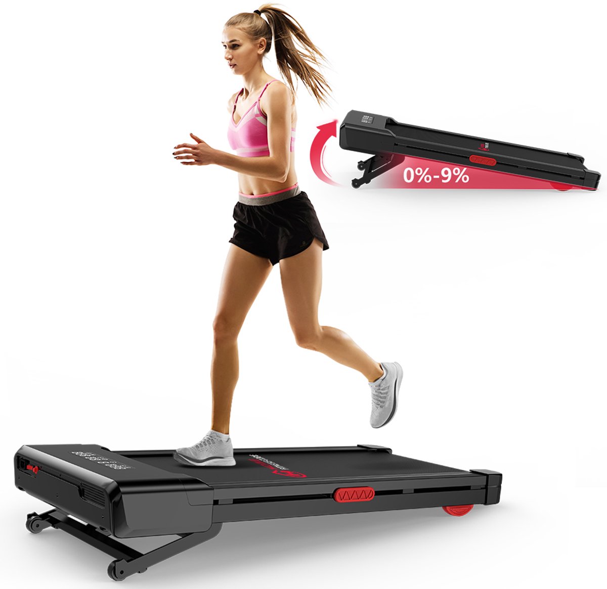 HOMEFITNESSCODE loopband draagbaar met helling 9% - 4-in-1 Walkingpad Elektrisch - Motor 3,0 pk - 1-10 km/u instelbaar - loopvlak 40 x 98 cm - loopmachine voor thuisgebruik tot 145KG - met afstandsbediening en LED-display - Geluid<50db - Zwart