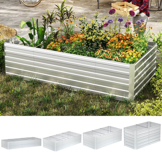 Verhoogd bloembed - Plantenbak metaal - Tuinieren buiten - Rugvriendelijke hoogte - 120 x 60 x 60 cm - Zilver