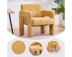 Moderne minimalistische casual fauteuil voor woonkamer, slaapkamer, kantoorruimte Gestoffeerde stoel Comfortabele fauteuil met kussens Scandinavische stijl Casual zitmeubel, geel