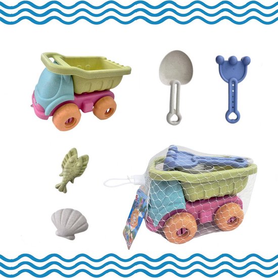 Foto: Zandspeelset 5 delige strandspeelgoedset met kipperwagen zeevormsjablonen duurzaam zandspeelgoed in pastelkleuren schildpad zeepaard schelp vis schep zandbakken buitenspeelgoed speelgoed zandbakspeelgoed voor kinderen 1 6 jaar