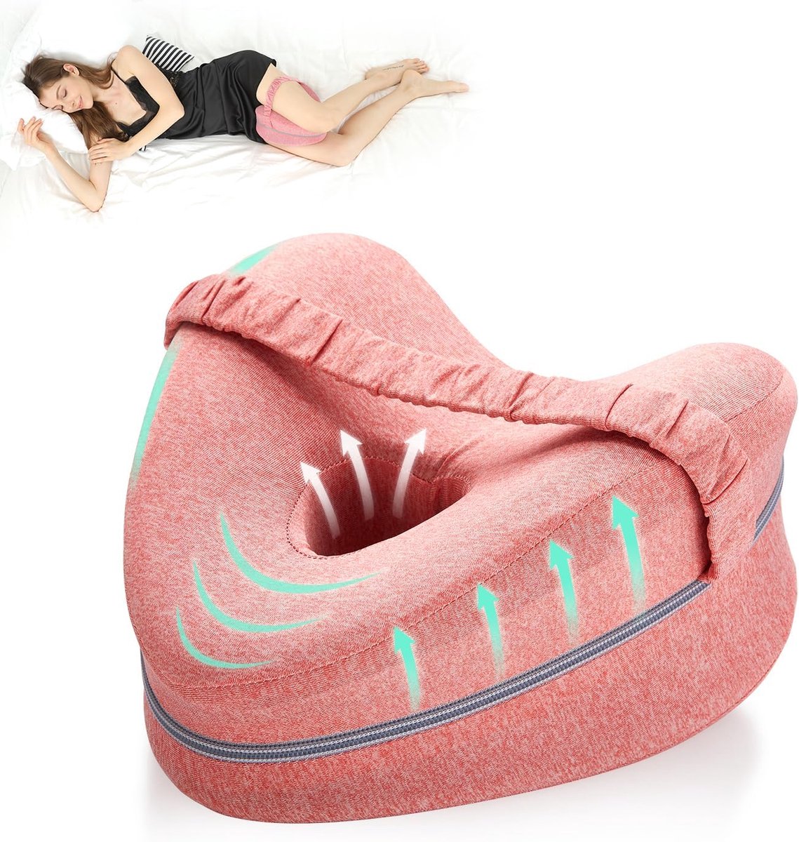 Beenkussen | Kniekussen Van Traagschuim Met Elastische Band Voor Zijslapers | Beenondersteuningskussen Met Afneembare En Wasbare Hoes (Roze)