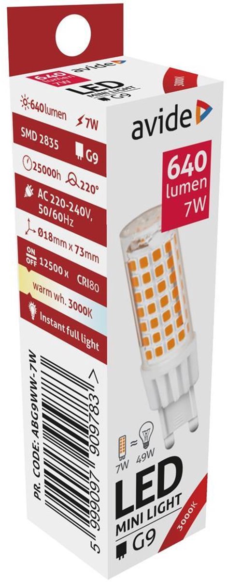 Avide G9 LED Insteeklamp 7W 220-240V - 3000K - 640lm - LED Lampjes Insteek - Warm wit licht - Vervangt 49W lamp