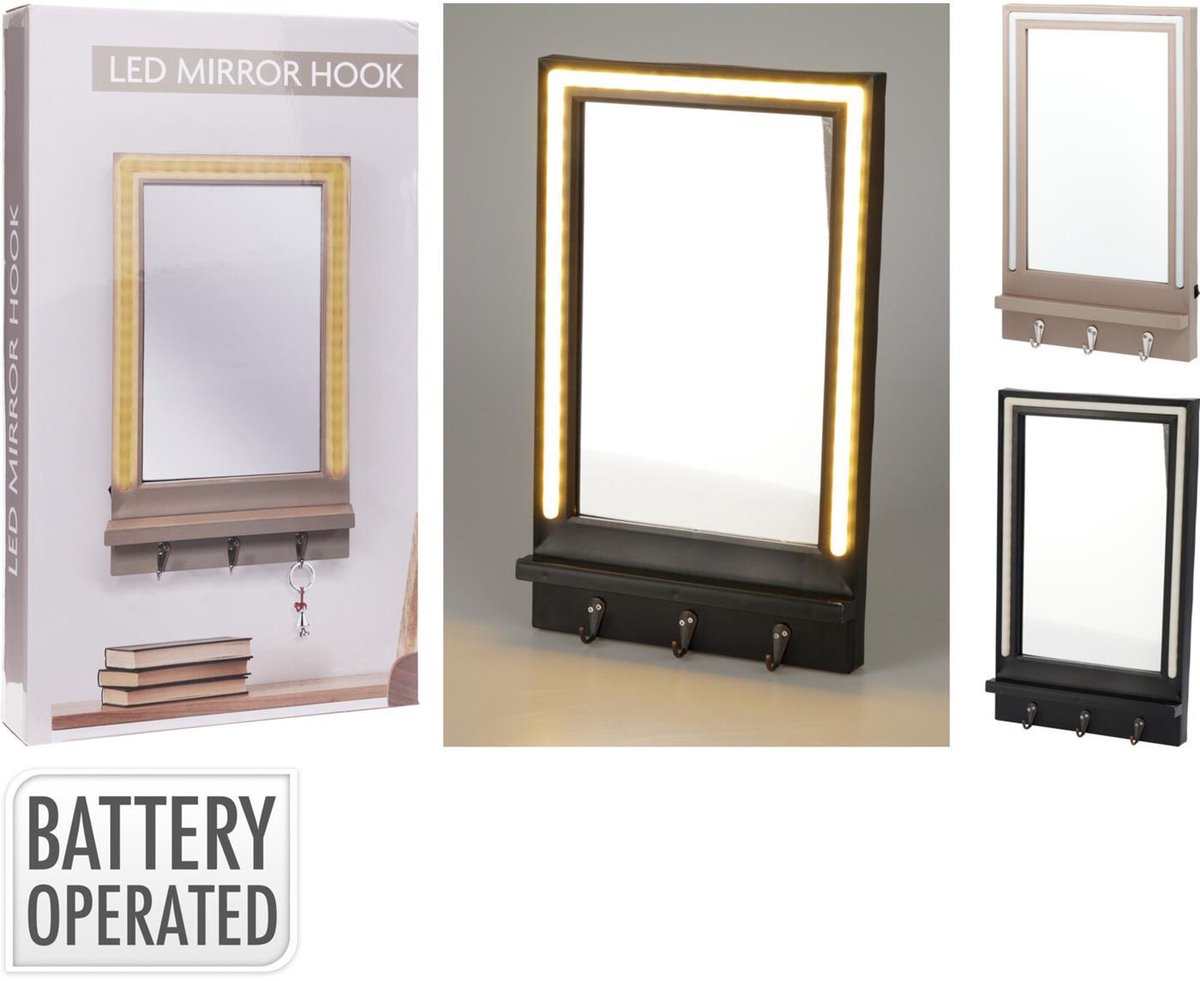 Home & Styling speelgoed spiegel LED met plank en haakjes zwart.