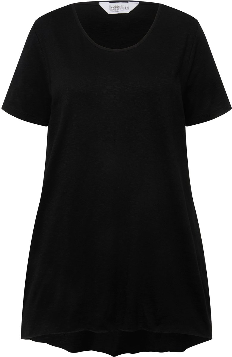 Angel of Style - Dames - Longshirt ronde hals korte mouwen afgeronde zoom - Zwart - Maat 42