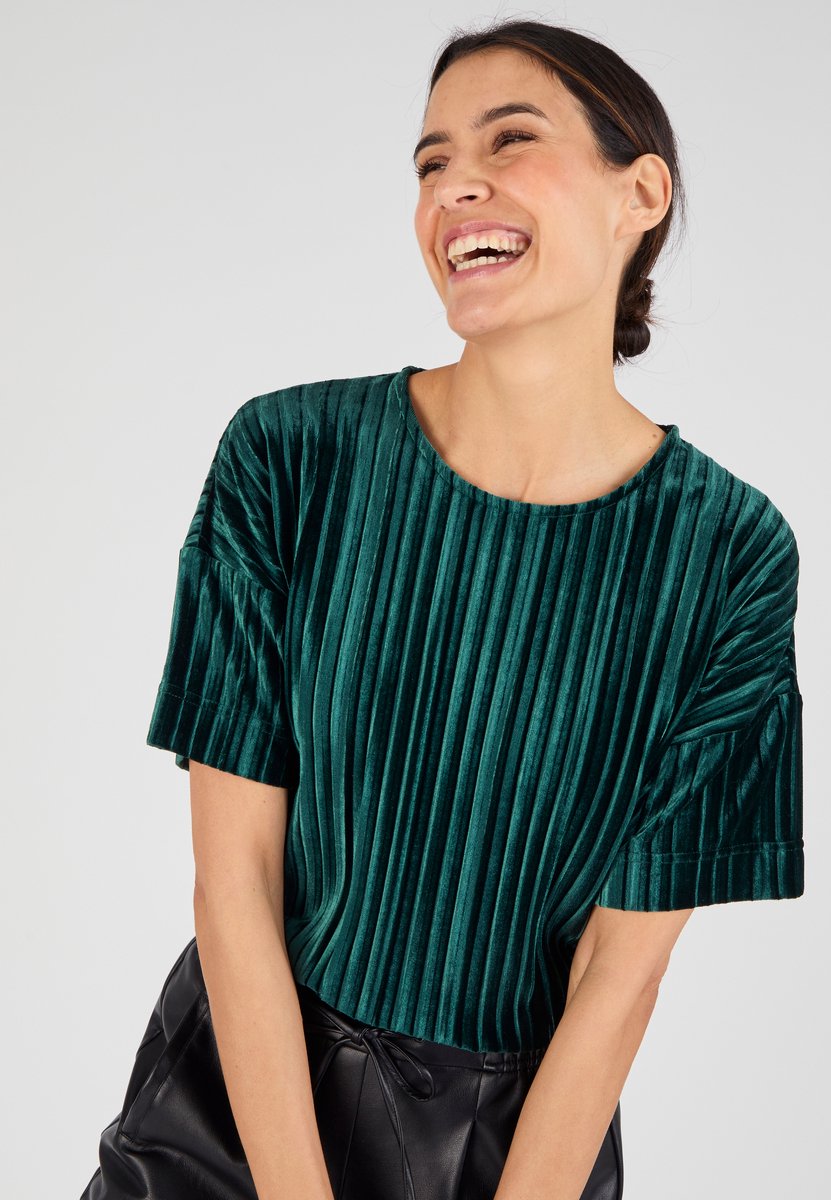 Damart - Fluwelen geplooid satijnen T-shirt - Dames - Groen - XL