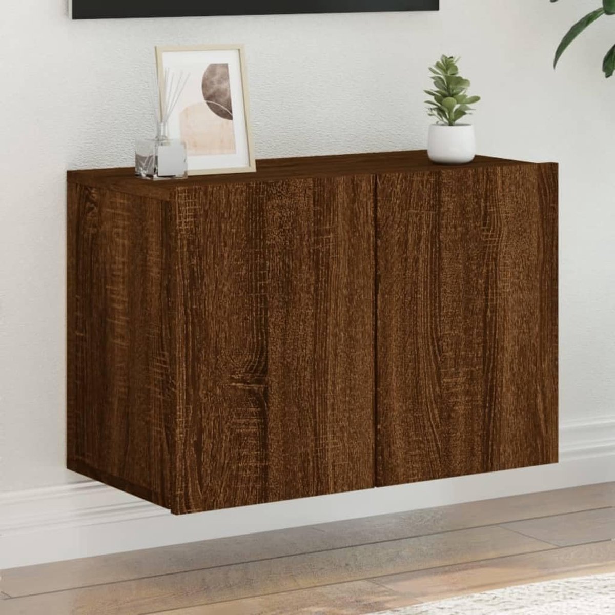 TV-meubel wandkast – Urbanhome Eiken Loft TV-kast 60 cm – Lowboard met veel opbergruimte, Wandmontage, Televisietafel, Modern design, Bruin eiken