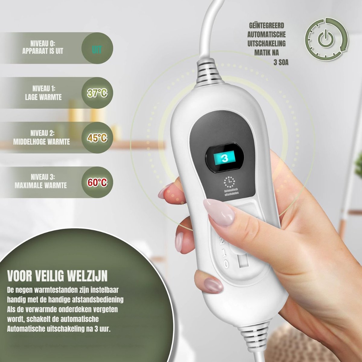 Aurixi® Elektrische Onderdeken 1 Persoons - Wit 150x80 cm - afbeelding 2