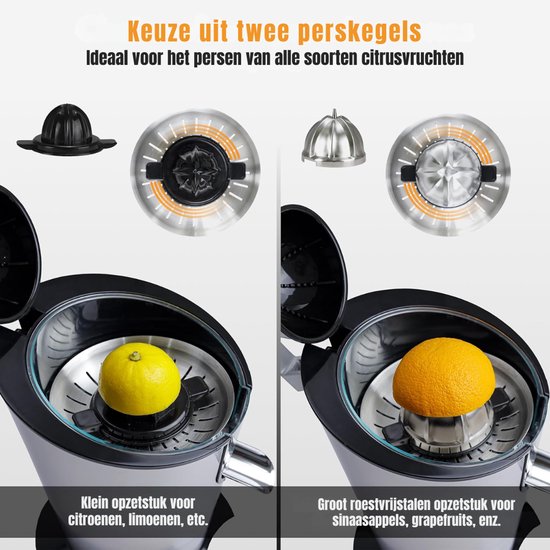 Aurixi® Citruspers electrisch - Citruspers - Sinaasappelpers - Zilver - ‎20cm x 20cm x 31cm — afbeelding 2