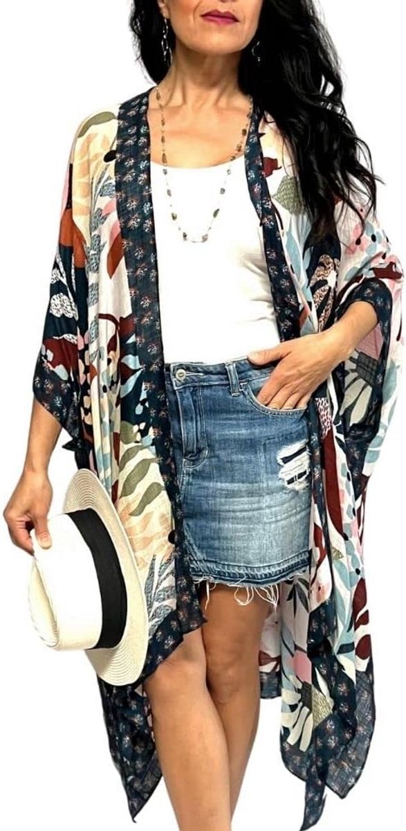 Lange Kimono Vest voor Dames Strandjurk Casual Losse Pasvorm met Prints