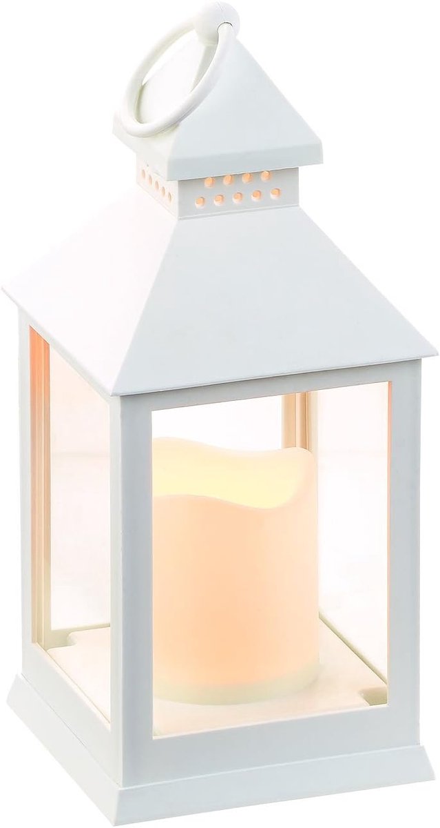 longziming -Batterij-LED-lantaarn met realistisch flakkerend kaarslicht - Wit, decoratieve sfeerverlichting voor huis en tuin