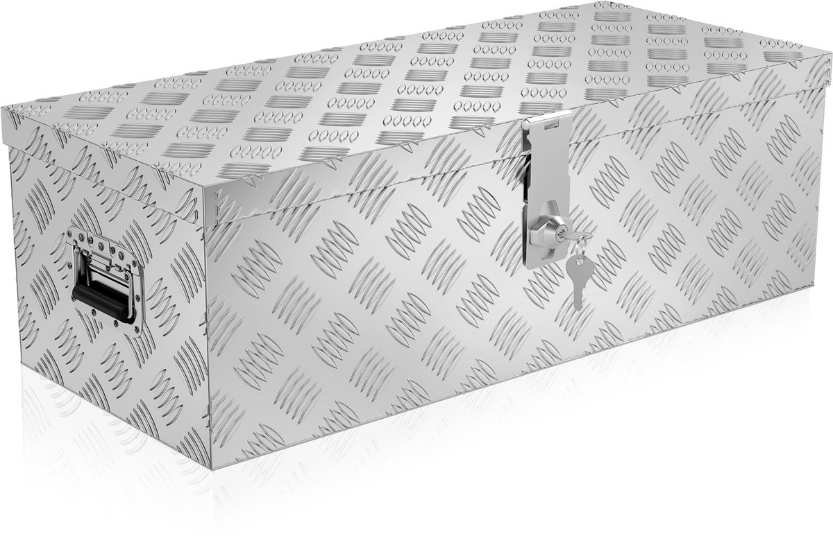 Aufun aluminium transportkist, gereedschapskist, aanhanger, gereedschapskist, disselkist met slot, waterdichte metalen kist voor het opbergen van gereedschap, 760 x 330 x 245 mm, zilver