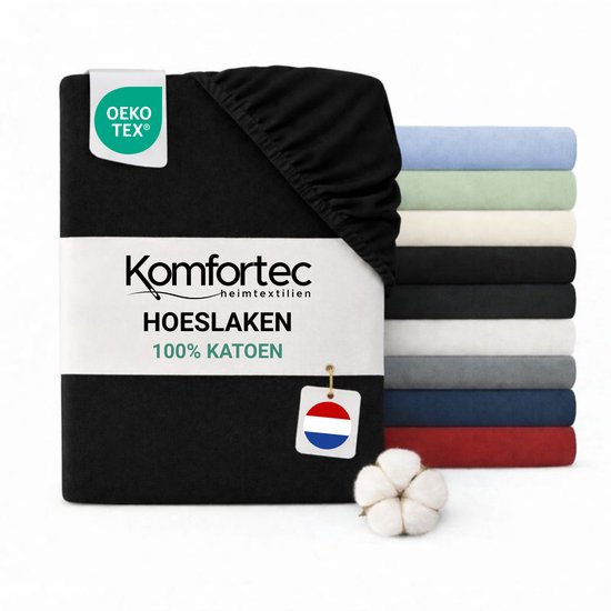 Drap- Hoeslaken Komfortec Jersey Stretch 90x200 cm - Épaisseur du matelas 30 cm - Élastique intégral - 100% Katoen - Zwart