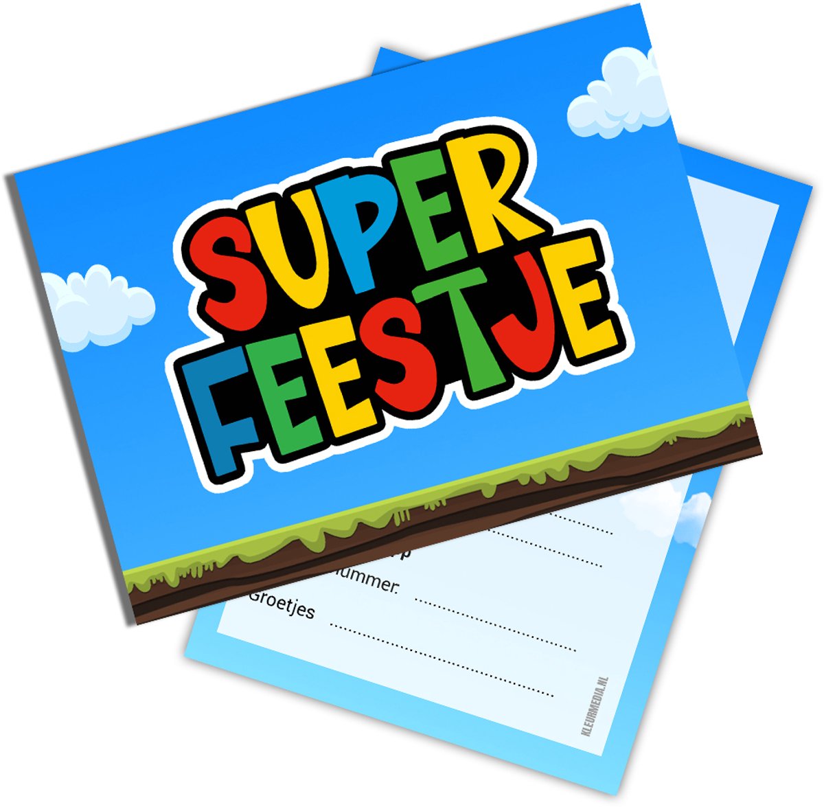 Uitnodiging kinderfeestje 20 stuks - Super Feestje - Voordeelset - Beschrijfbaar - Uitnodigingskaarten - Uitnodiging verjaardag - uitnodiging verjaardag feest - Uitnodiging kinderfeestje Jongen of Meisje - Uitnodiging feestje - uitnodigingen
