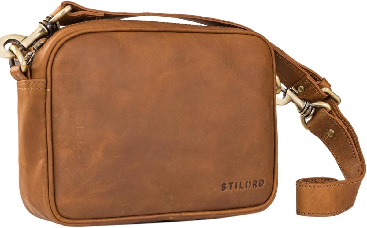Leren Crossbody Tas Dames met Brede Band - Vintage Schoudertas Echt Leer