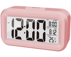Digitale Wekker, Led-Display, Temperatuur, Draagbare Snoozefunctie, Helderheid, Batterijgevoede Wekker (Roze, Batterijen Niet Inbegrepen)