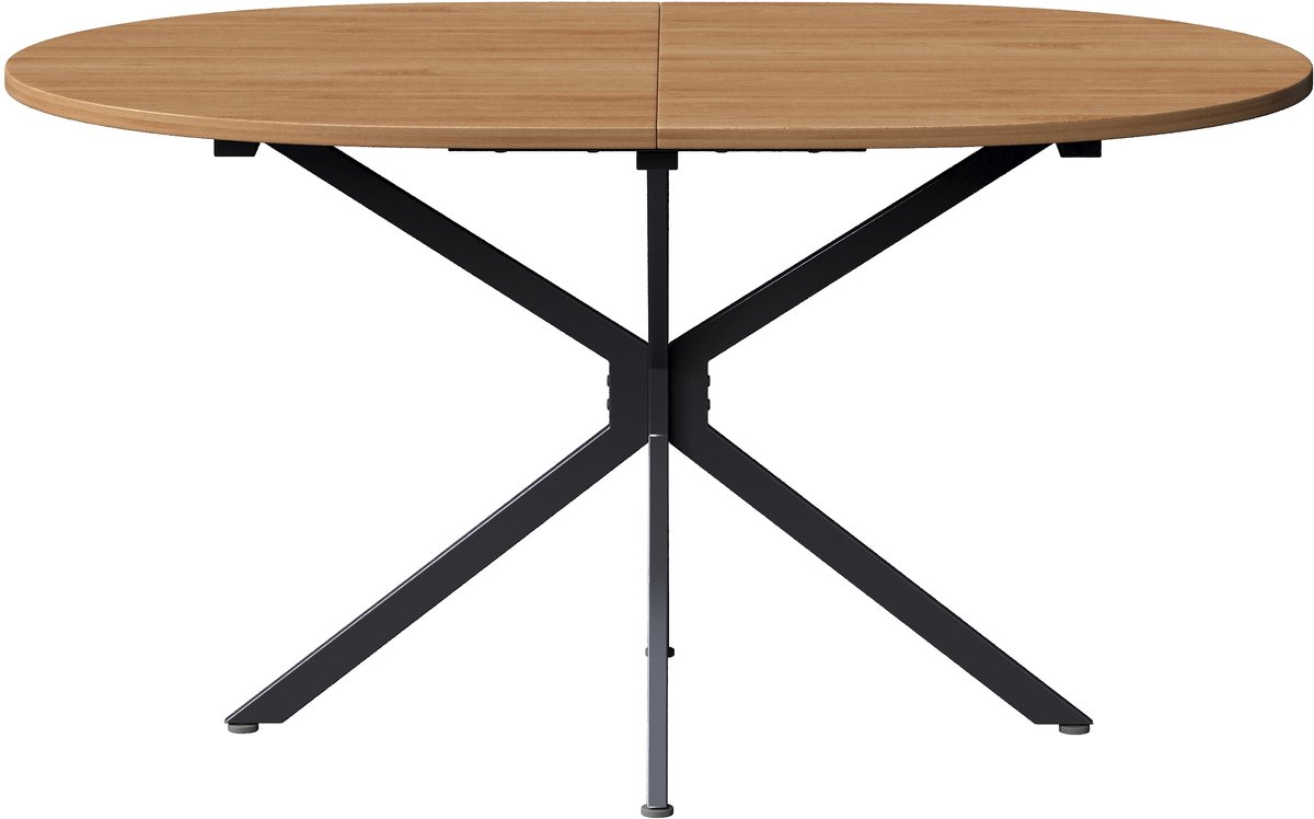 Moderne Ovale Eettafel - Natuurlijke Houtlook - 120x80 Cm Met Kruisvormige Metalen Poten - Geschikt Voor 4-6 Personen