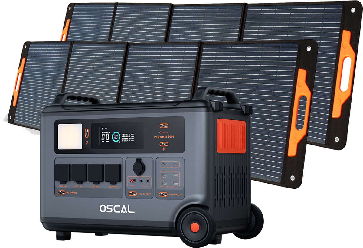 OSCAL PowerMax 6000 - Draagbaar Power Station - 3600Wh - 2x 200W Zonnepaneel