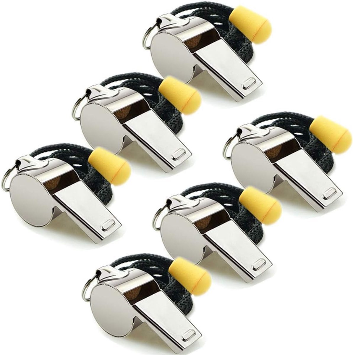 Imperatoris - Scheidsrechtersfluitje - Sport Fluitje - Met Koord - Voor Voetbal, Hockey en Training - Hard Geluid - RVS - 6 Stuks - Zilver
