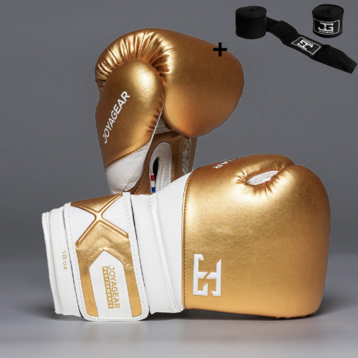 Joyagear Performance V2 Bokshandschoenen – Goud/Wit – 16 oz – Geschikt voor Boksen, Kickboksen, Muay Thai & MMA – Inclusief Bandage Set