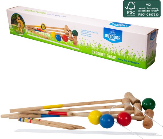 Outdoor Play croquet spel FSC hout met draagtas voor buitenplezier.