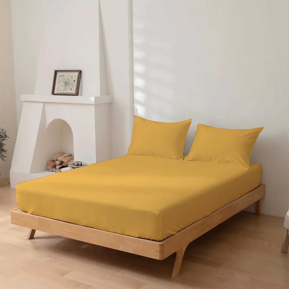 Dreamers Den - Hoeslaken - 100% Katoen Percaline - Katoen - Goudgeel - 140x200cm - 28cm Hoekhoogte