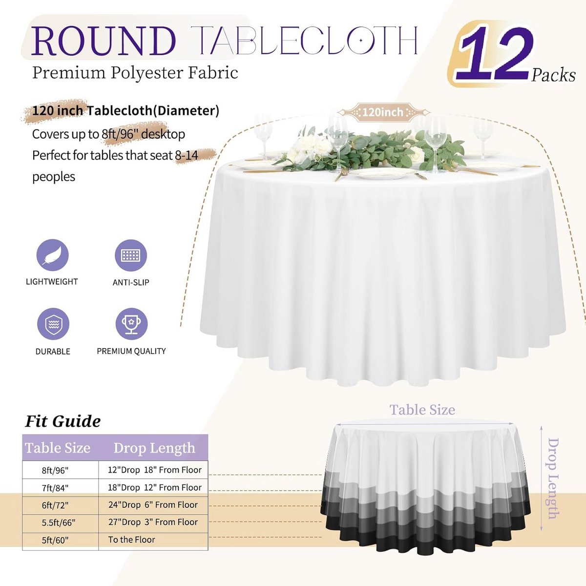 Wit Rond Tafelkleed Polyester 305 cm voor Feest en Bruiloft