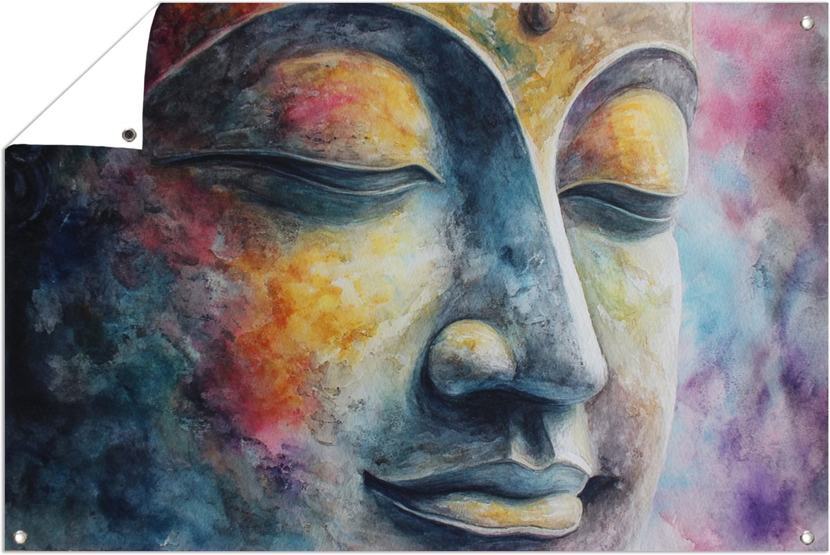 Boeddha portret - Schutting decoratie - Tuinposter - 75x50 cm
