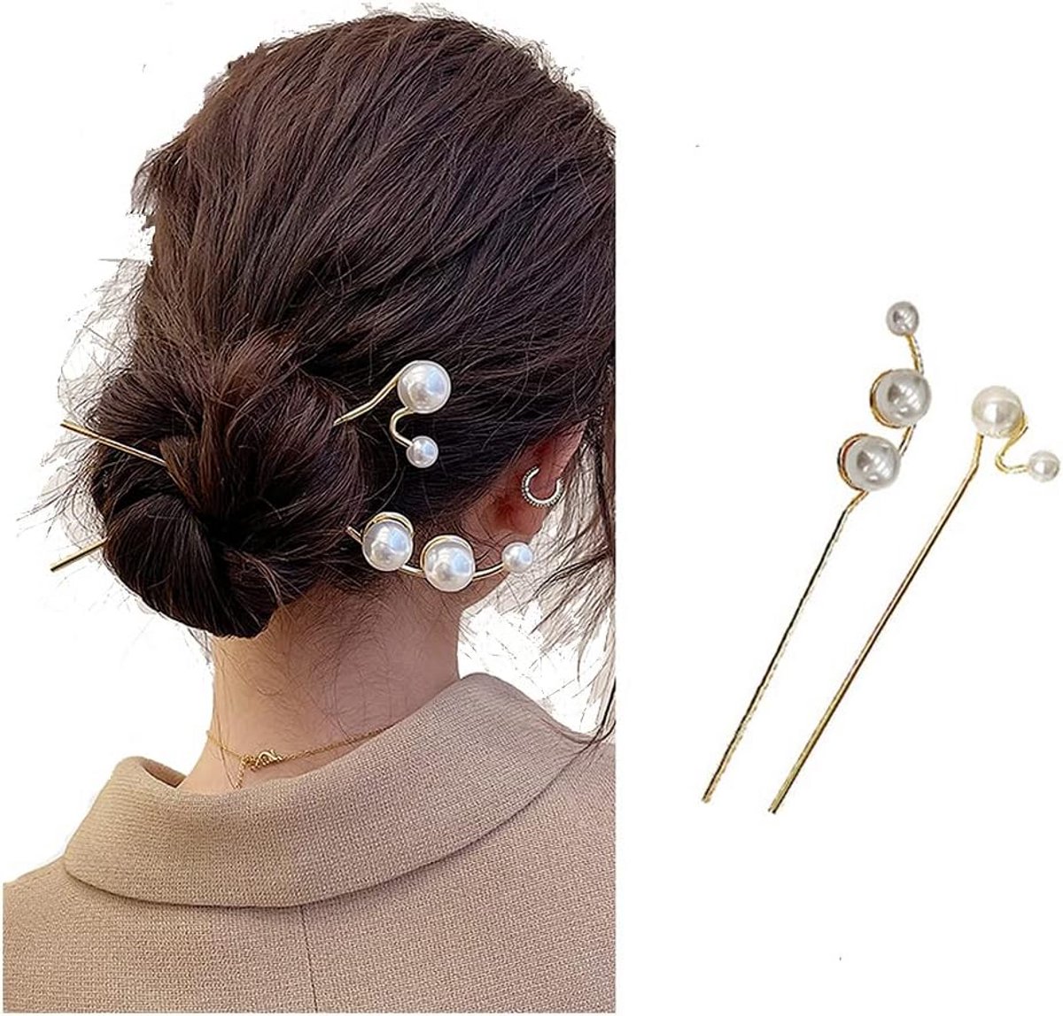 Set van 2 Elegante Haarstokken met Parels voor Bruiloft en Haar Styling