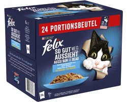 Felix Katten natvoer, verschillende smaken van het water in gelei, Adult, Multipack (24x85g), 2.04 kg
