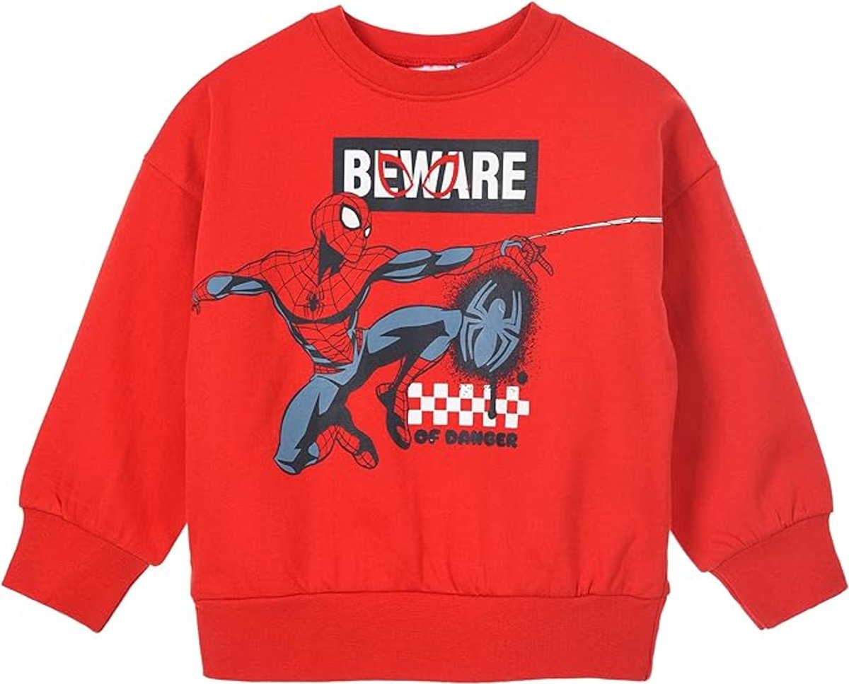 Marvel Spiderman Sweater - BEWARE - Rood - Maat 104 (4 jaar)