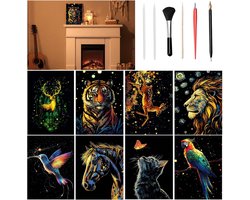 Kraskunst Set - Regenboog Kraspapier - Creatief Bezig Zijn - Glow-in-the-dark Kunstwerken - A5 formaat - Dieren thema