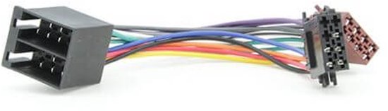 ISO-ISO aansluitblok met gekleurde draden en zwarte connectoren.