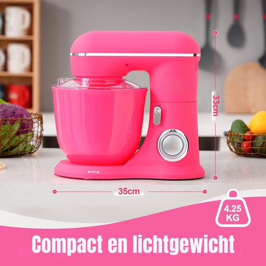 Aurixi® Mixer met mengkom - Mixer - Mixer met mengkom keukenmachine - Donkerroze - ‎22cm x 36cm x 33cm van Aurixi — afbeelding 2