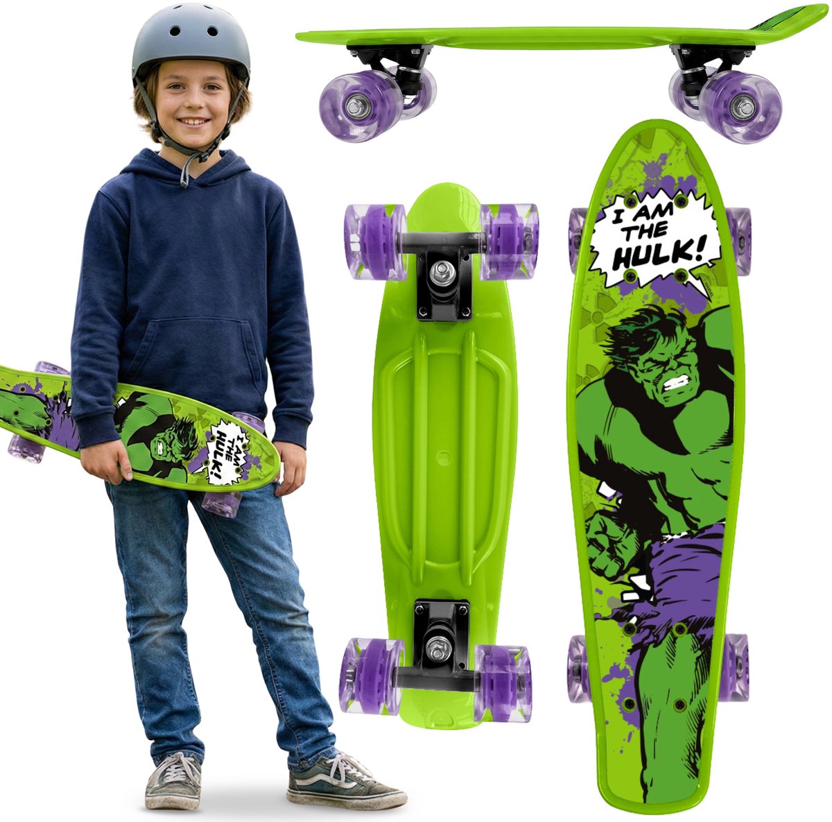 MARVEL Avengers HULK Kinder fish skateboard 55 cm antislip board stabiel van 20-50 kg Groen